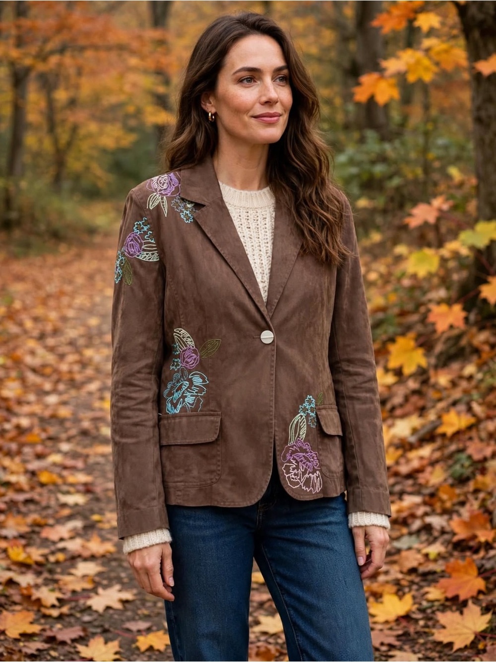 Vintage Johnny Was for J.Jill Brown Embroidered Jacquard Blazer - J.Jill Tag